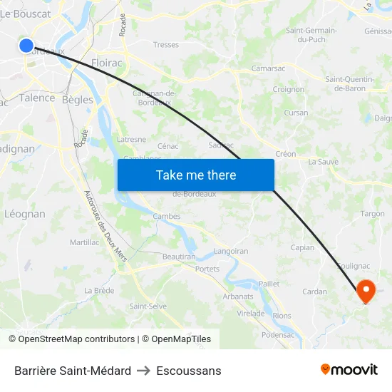 Barrière Saint-Médard to Escoussans map
