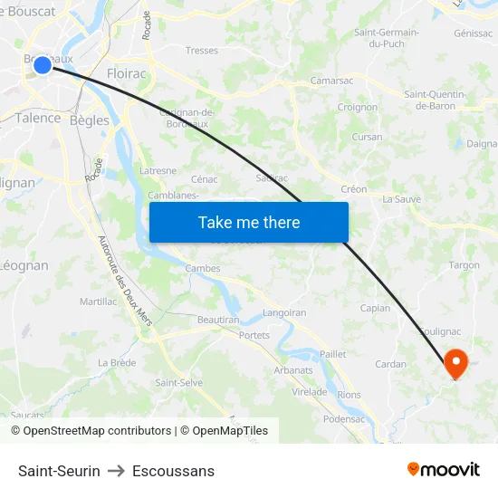 Saint-Seurin to Escoussans map