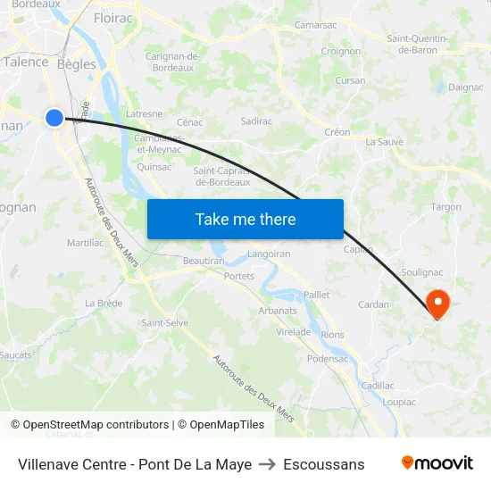Villenave Centre - Pont De La Maye to Escoussans map