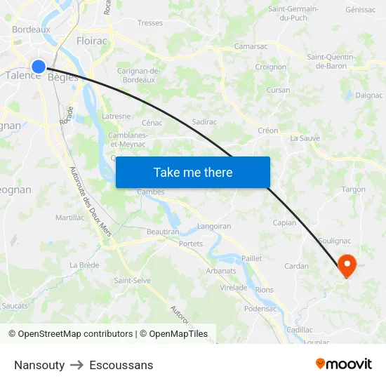 Nansouty to Escoussans map