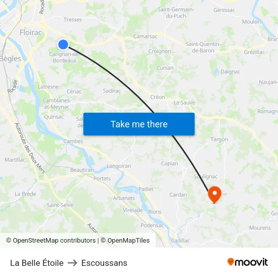 La Belle Étoile to Escoussans map