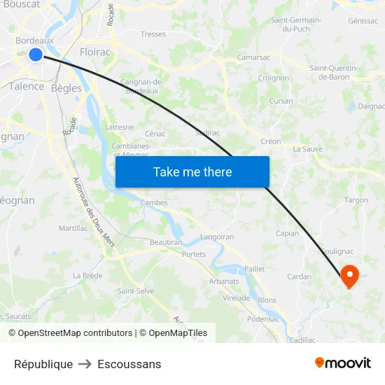 République to Escoussans map