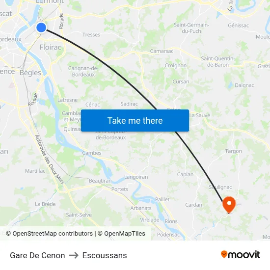 Gare De Cenon to Escoussans map