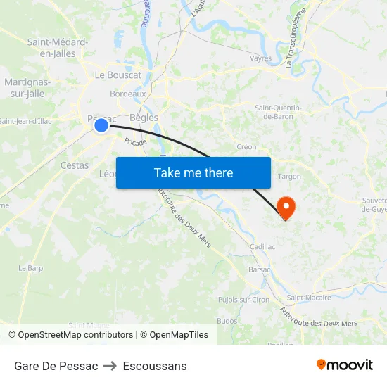 Gare De Pessac to Escoussans map