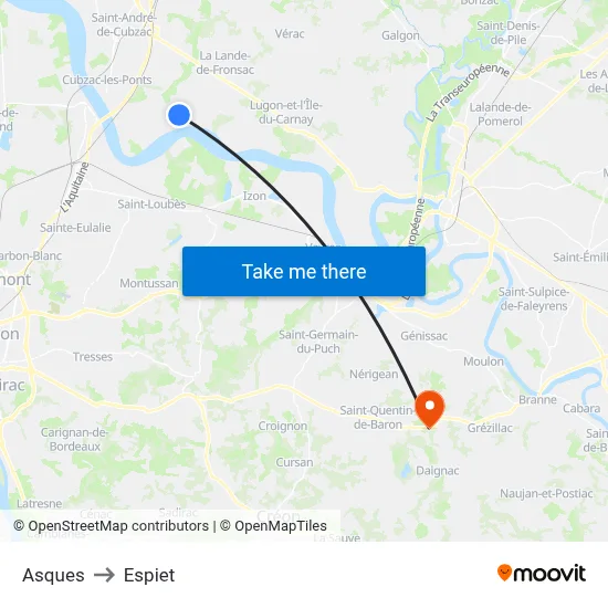 Asques to Espiet map