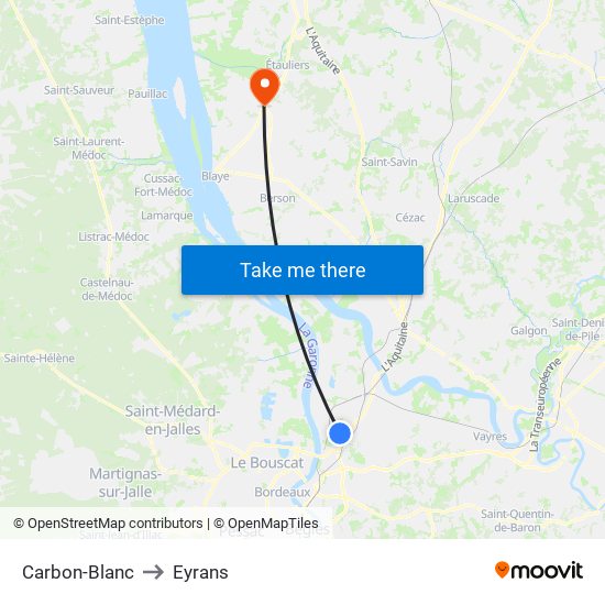 Carbon-Blanc to Eyrans map