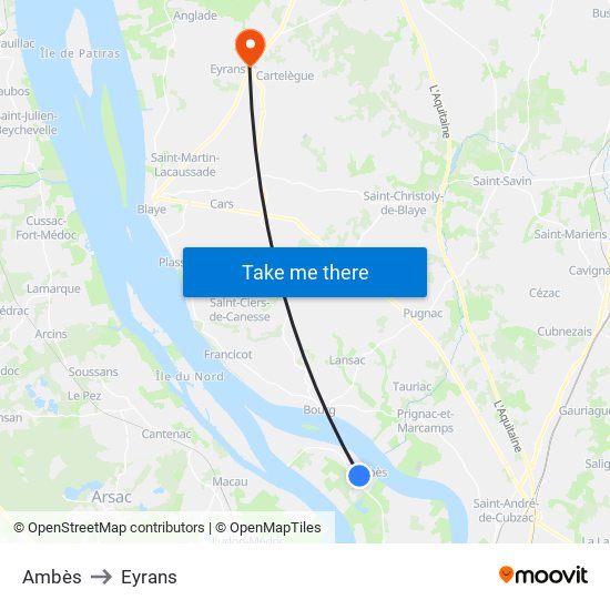Ambès to Eyrans map
