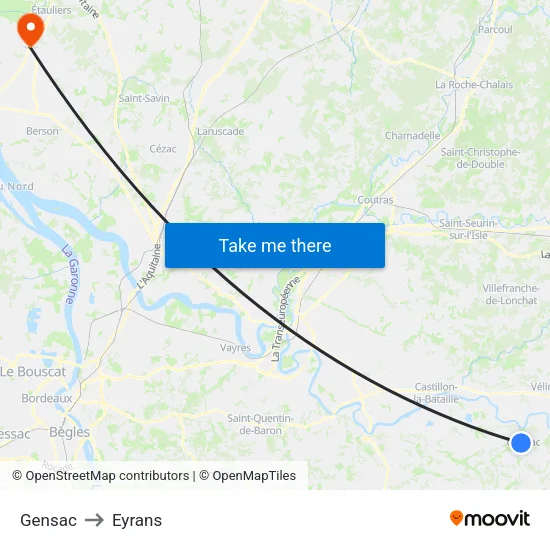 Gensac to Eyrans map