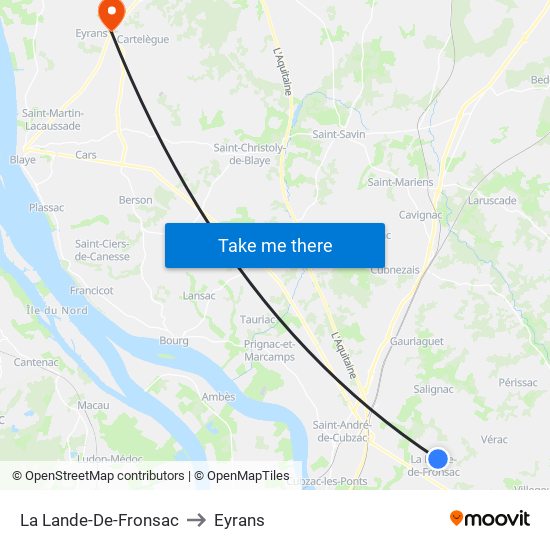 La Lande-De-Fronsac to Eyrans map