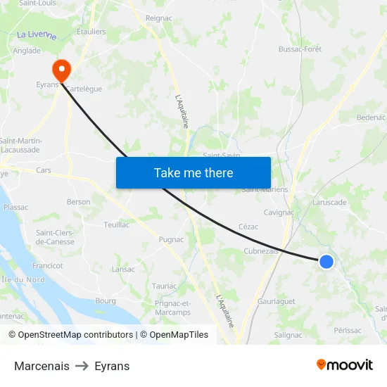 Marcenais to Eyrans map