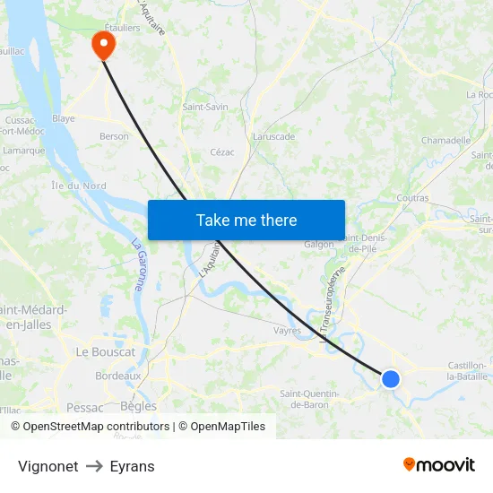 Vignonet to Eyrans map
