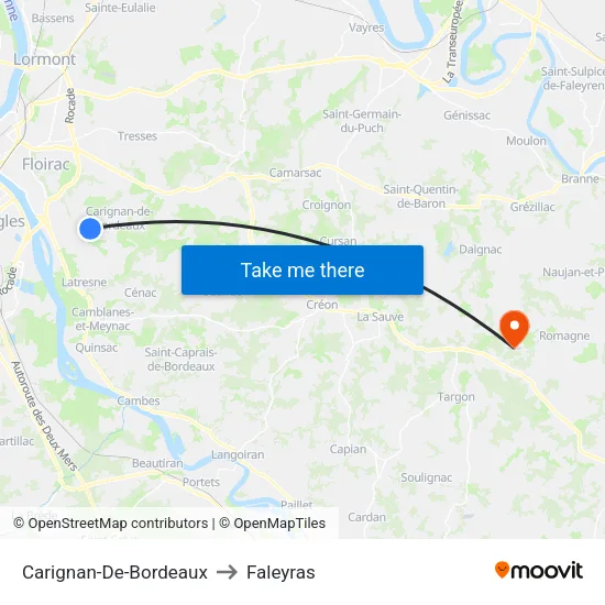 Carignan-De-Bordeaux to Faleyras map