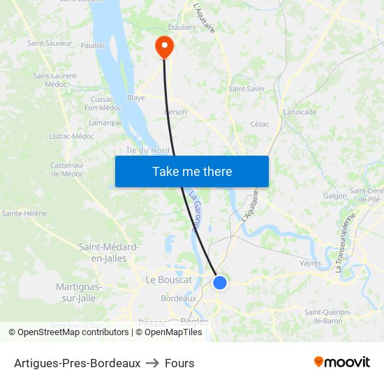 Artigues-Pres-Bordeaux to Fours map