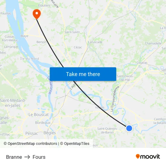 Branne to Fours map