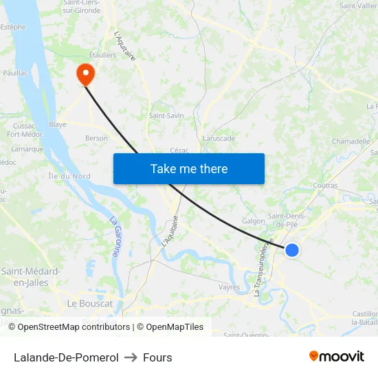 Lalande-De-Pomerol to Fours map