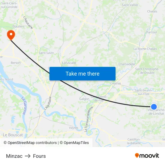 Minzac to Fours map