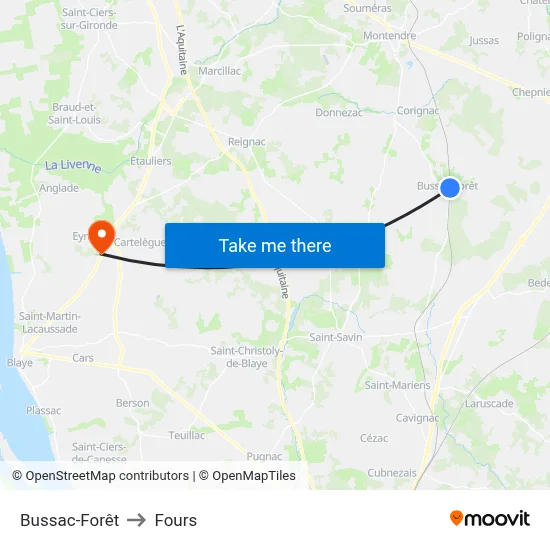 Bussac-Forêt to Fours map