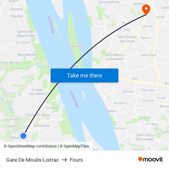 Gare De Moulis-Listrac to Fours map