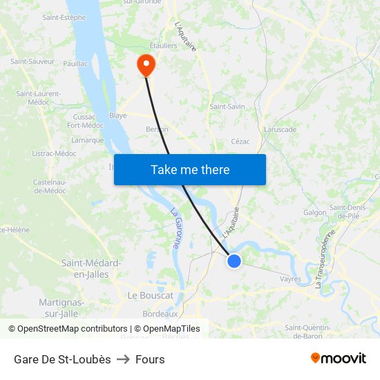 Gare De St-Loubès to Fours map