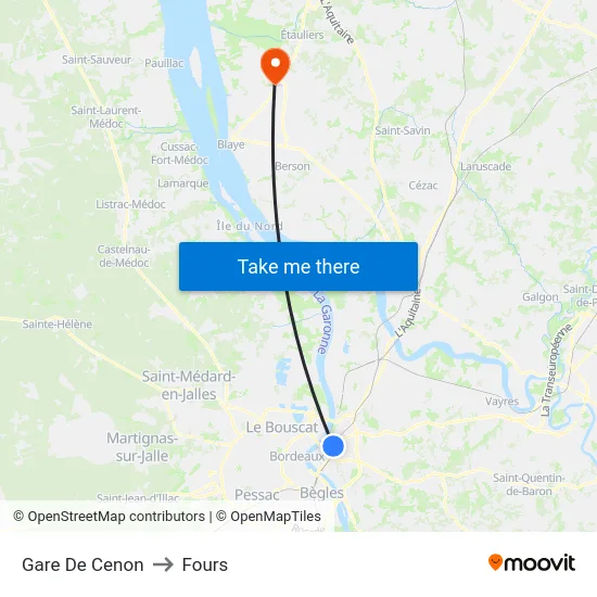 Gare De Cenon to Fours map
