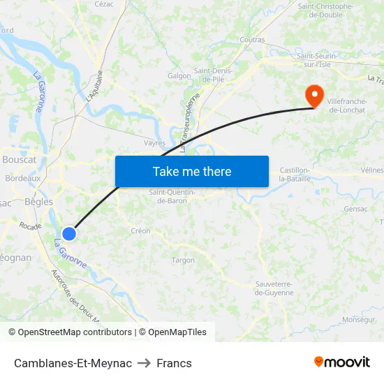 Camblanes-Et-Meynac to Francs map