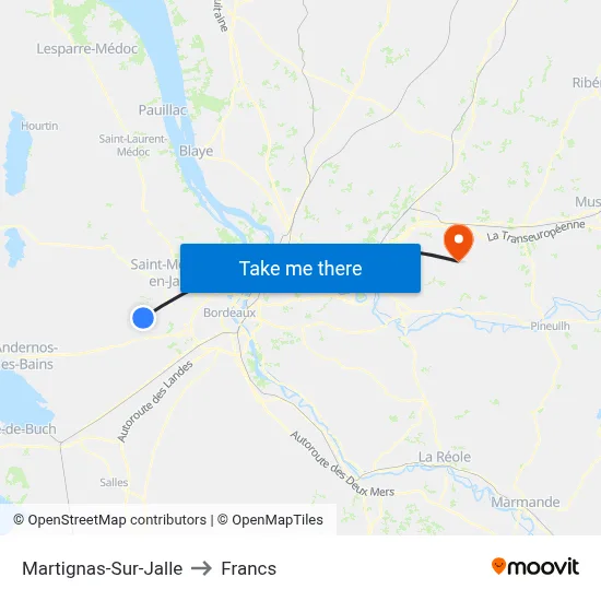 Martignas-Sur-Jalle to Francs map