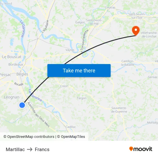 Martillac to Francs map