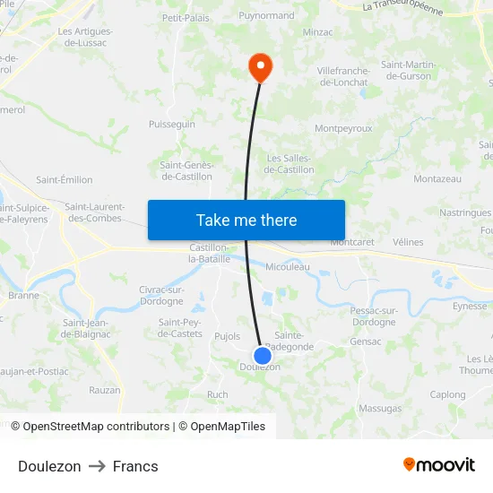 Doulezon to Francs map