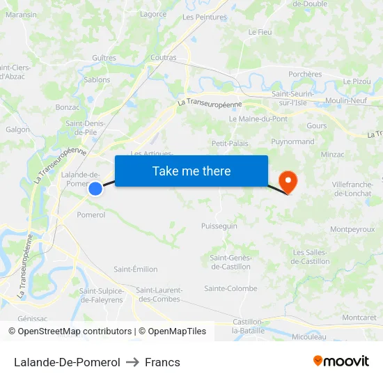 Lalande-De-Pomerol to Francs map
