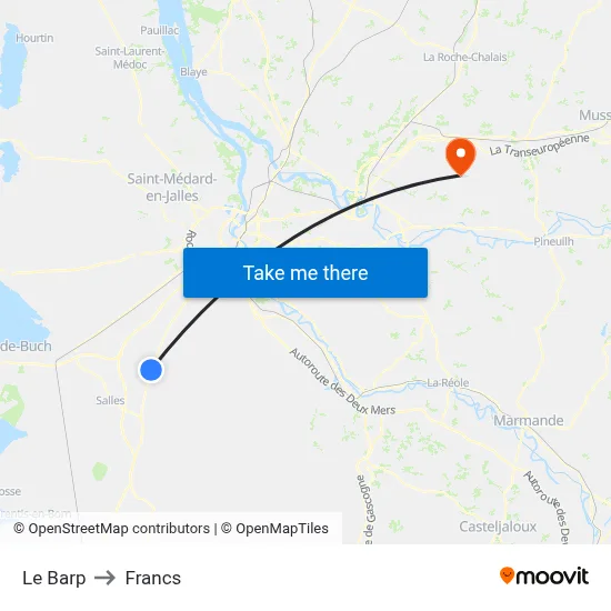 Le Barp to Francs map