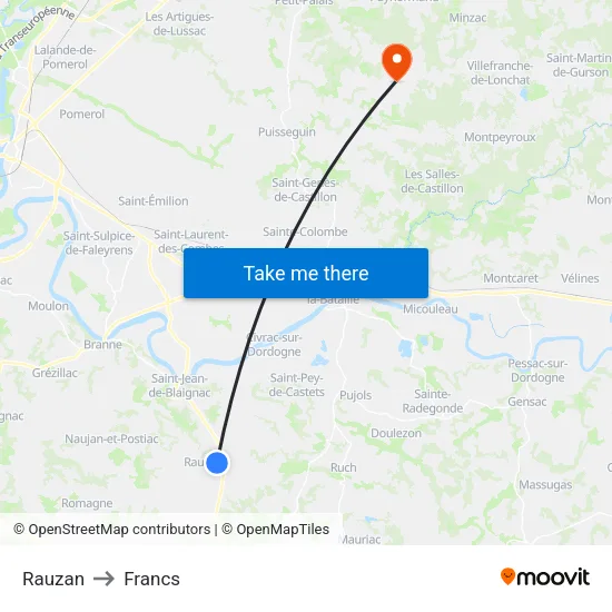 Rauzan to Francs map