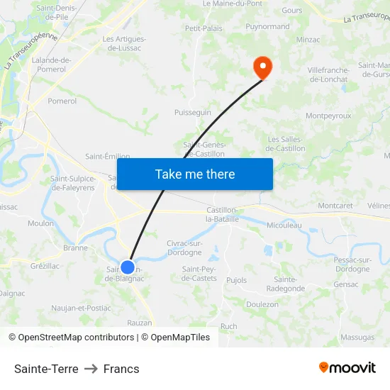 Sainte-Terre to Francs map