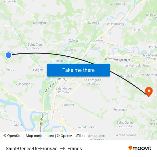 Saint-Genès-De-Fronsac to Francs map