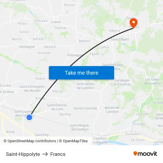 Saint-Hippolyte to Francs map