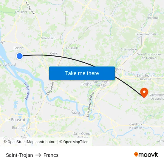 Saint-Trojan to Francs map