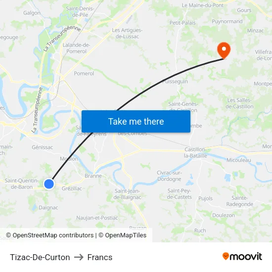 Tizac-De-Curton to Francs map