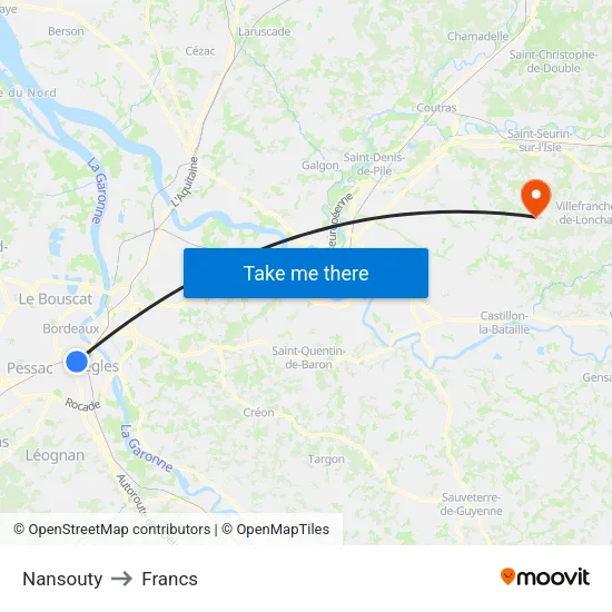 Nansouty to Francs map
