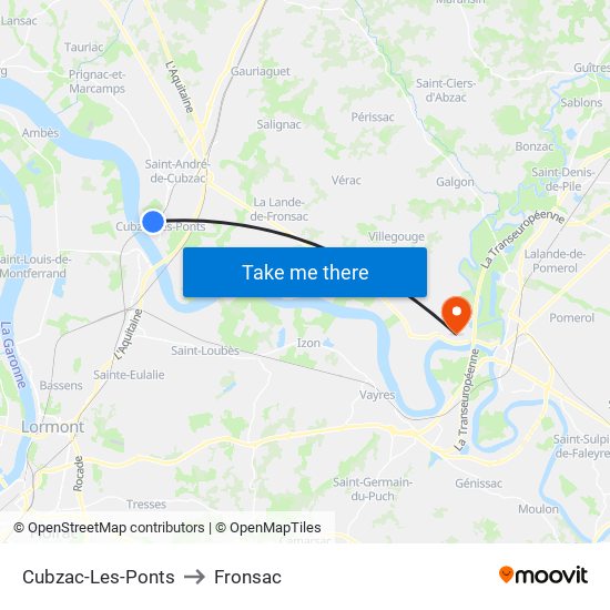 Cubzac-Les-Ponts to Fronsac map
