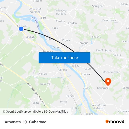 Arbanats to Gabarnac map