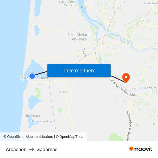 Arcachon to Gabarnac map