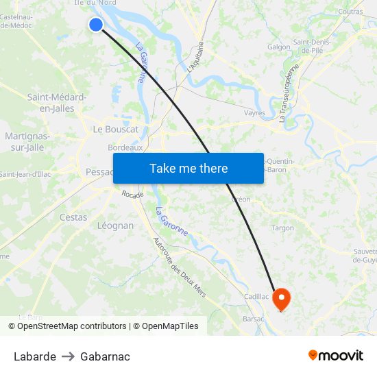 Labarde to Gabarnac map