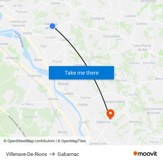 Villenave-De-Rions to Gabarnac map