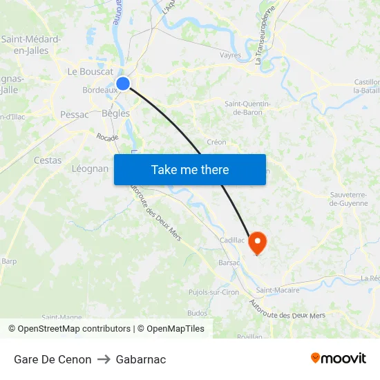 Gare De Cenon to Gabarnac map