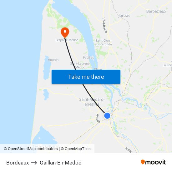 Bordeaux to Gaillan-En-Médoc map