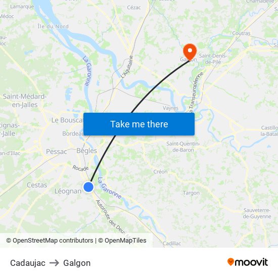 Cadaujac to Galgon map