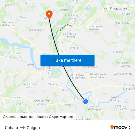 Cabara to Galgon map