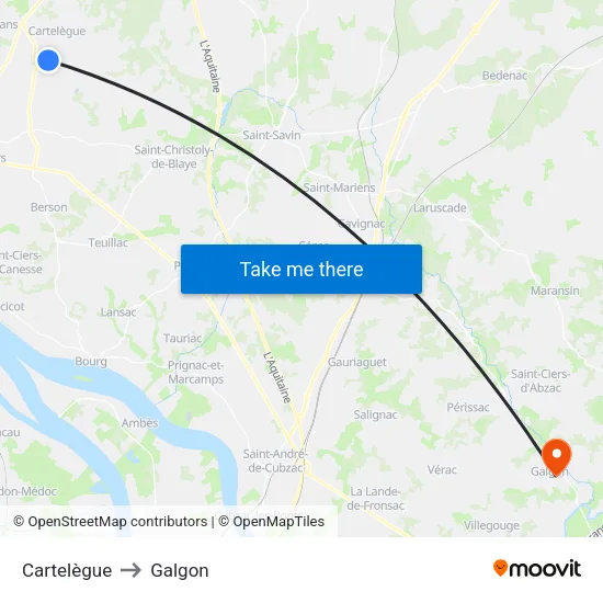 Cartelègue to Galgon map