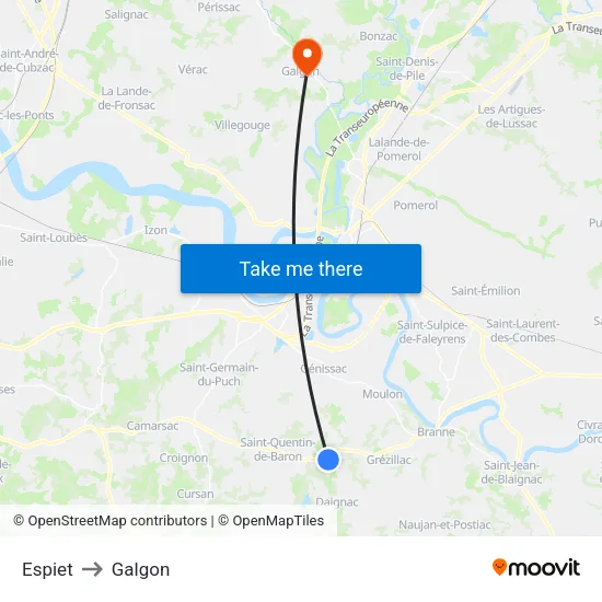 Espiet to Galgon map