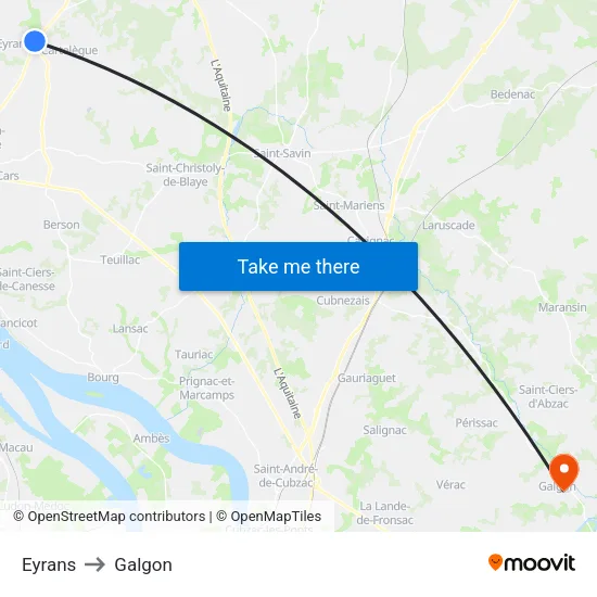 Eyrans to Galgon map