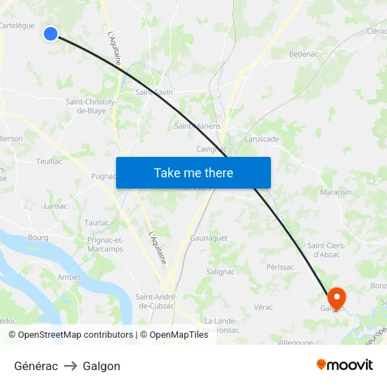 Générac to Galgon map